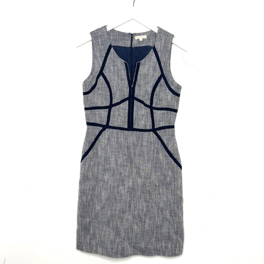 Shoshanna Gray and Navy Tweed Midi Dress